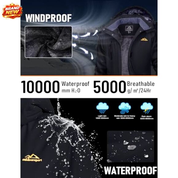 Women's Waterproof Insulated Ski Jacket with Fleece Lining and Hood - Picture 3 of 7